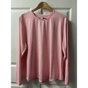 Chicos 4 T-shirt Womens XL Candy Striped Red White Long Sleeved Top Christmas